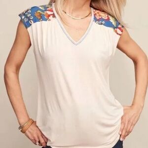 Matilda Jane Heart to Heart Garden Floral Accent Cream V-Neck Top